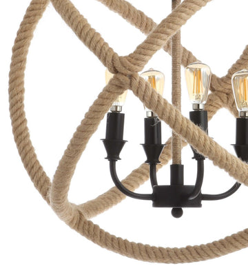 Soka 20" Adjustable Globe Metal/Rope LED Pendant - JONATHAN Y